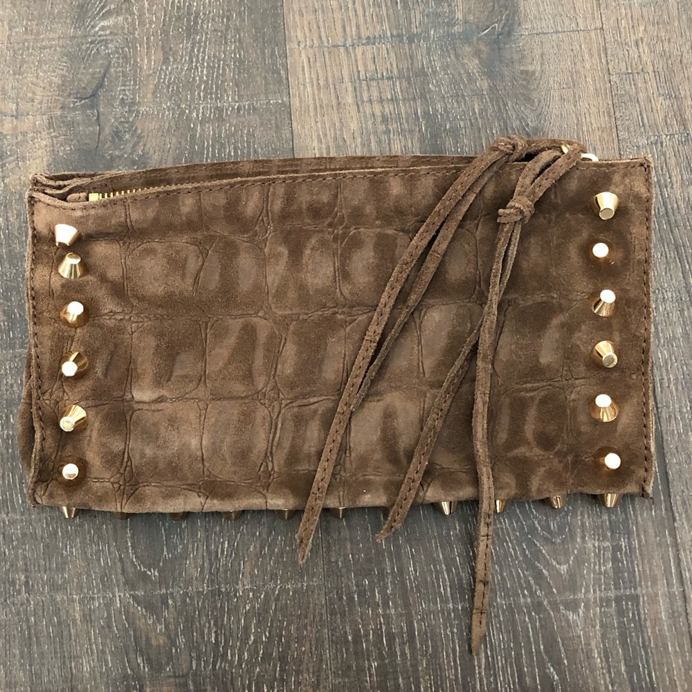 LINEA PELLE CROCO SUEDE STUD CLUTCH